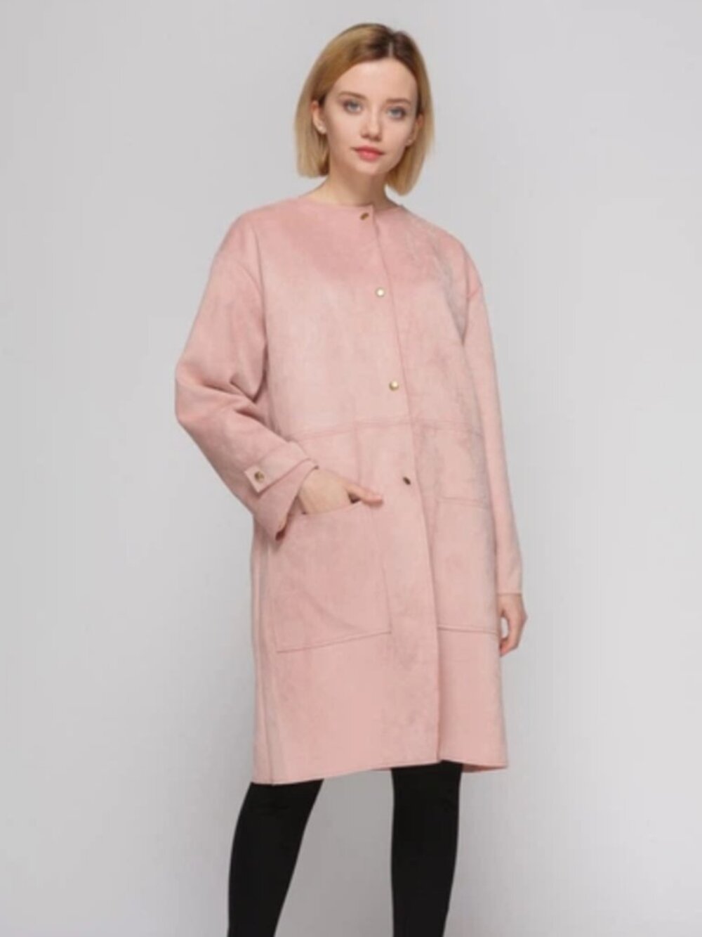 Zara Dusty Pink Blush Faux Suede Oversize Collarless Trench Jacket Sm/Med